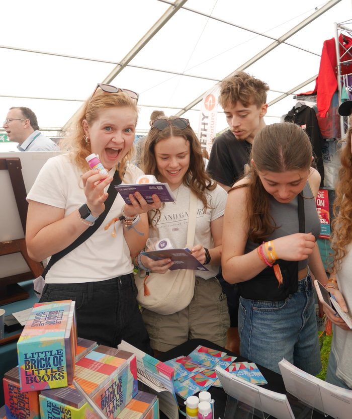 People enjoy looking at the Lifewords' stall at BCF and taking away bubbles and Little Books of Joy.